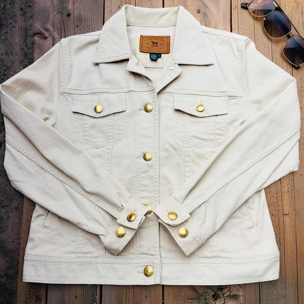 Ralph Lauren Jeans Co. Women's Denim Jean Jacket Size Small Beige Gold Buttons - Picture 2 of 12